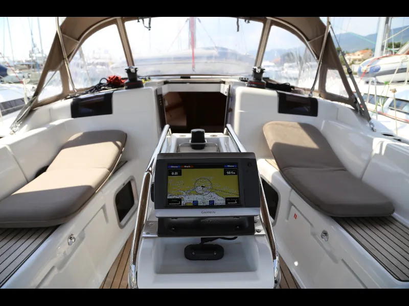 Cockpit of Sicc, a Jeanneau Sun Odyssey 419 sailboat at Kaštela, Croatia