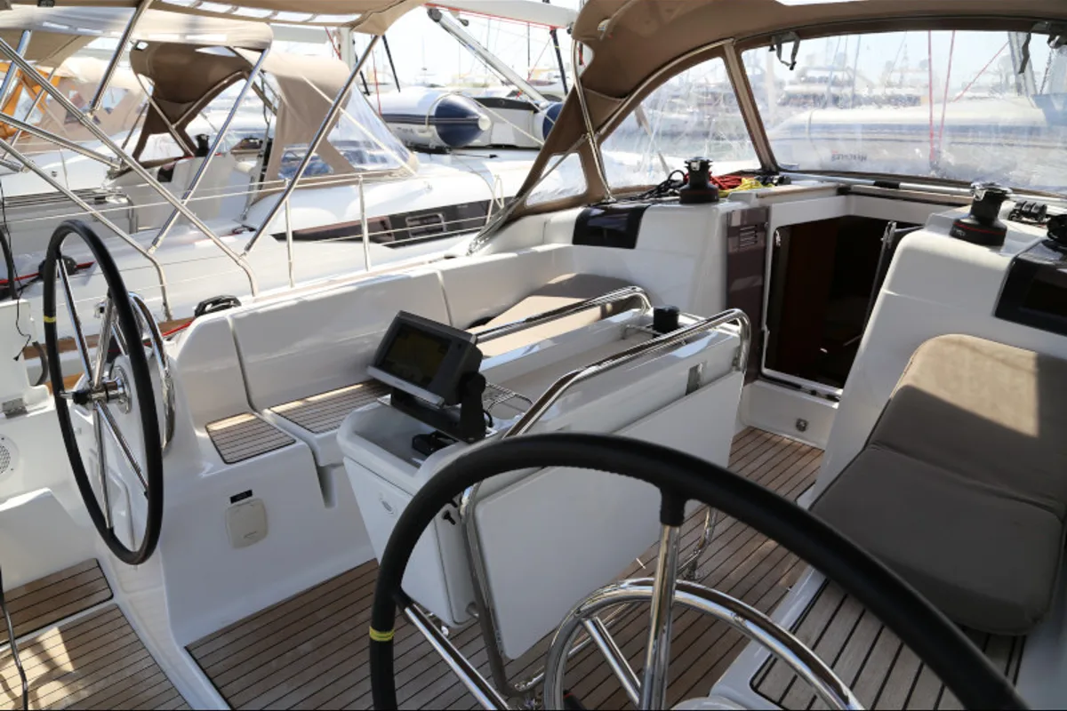 Cockpit of Sicc, a Jeanneau Sun Odyssey 419 sailboat at Kaštela, Croatia