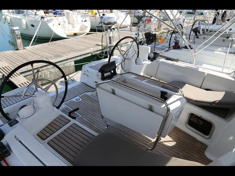 Cockpit of Sicc, a Jeanneau Sun Odyssey 419 sailboat at Kaštela, Croatia