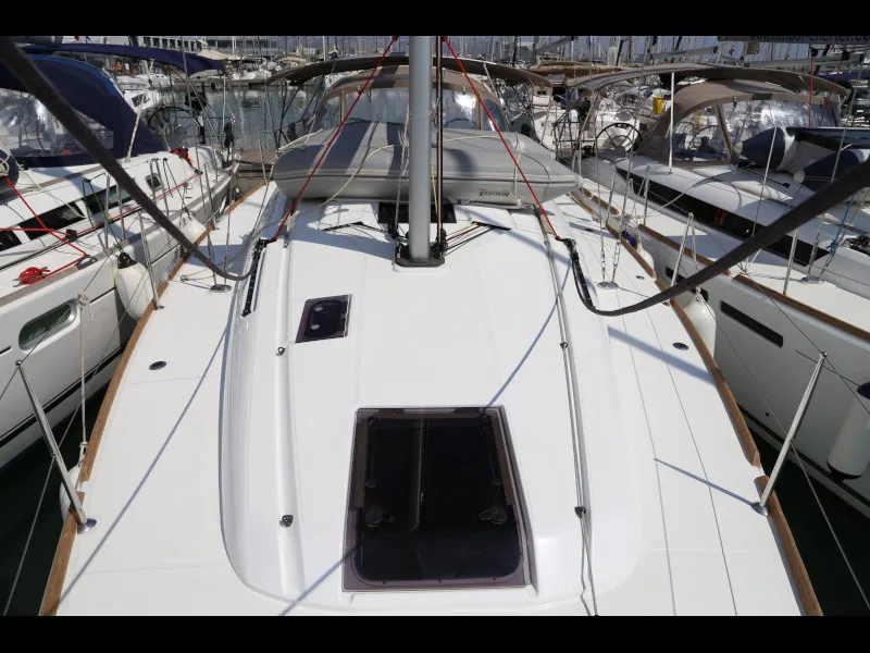 Deck of Sicc, a Jeanneau Sun Odyssey 419 sailboat at Kaštela, Croatia