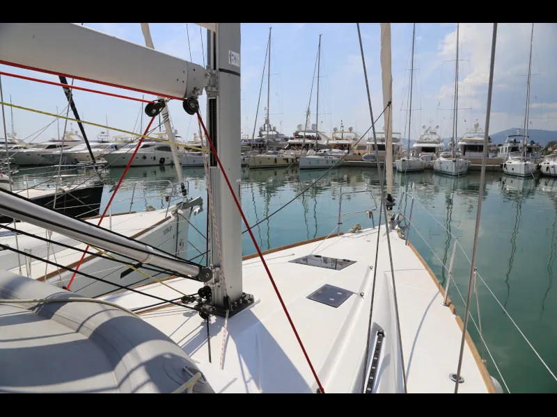 Deck of Sicc, a Jeanneau Sun Odyssey 419 sailboat at Kaštela, Croatia