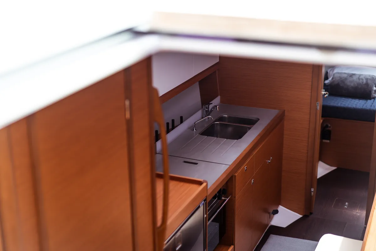 Galley of Rosa, a Dufour 390 Grand Large sailboat at Olbia, Italy