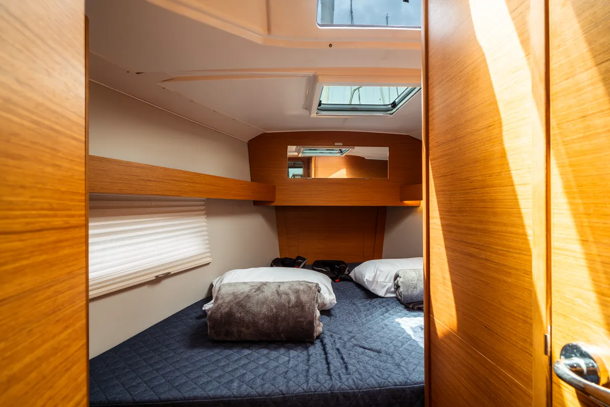 Cabin on Rosa, a Dufour 390 Grand Large sailboat at Olbia, Italy