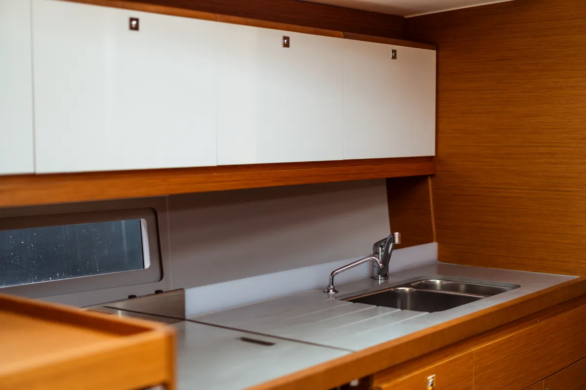 Galley of Rosa, a Dufour 390 Grand Large sailboat at Olbia, Italy