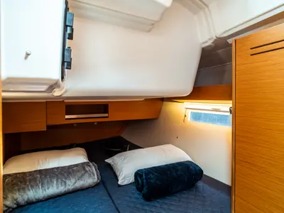 Cabin on Rosa, a Dufour 390 Grand Large sailboat at Olbia, Italy