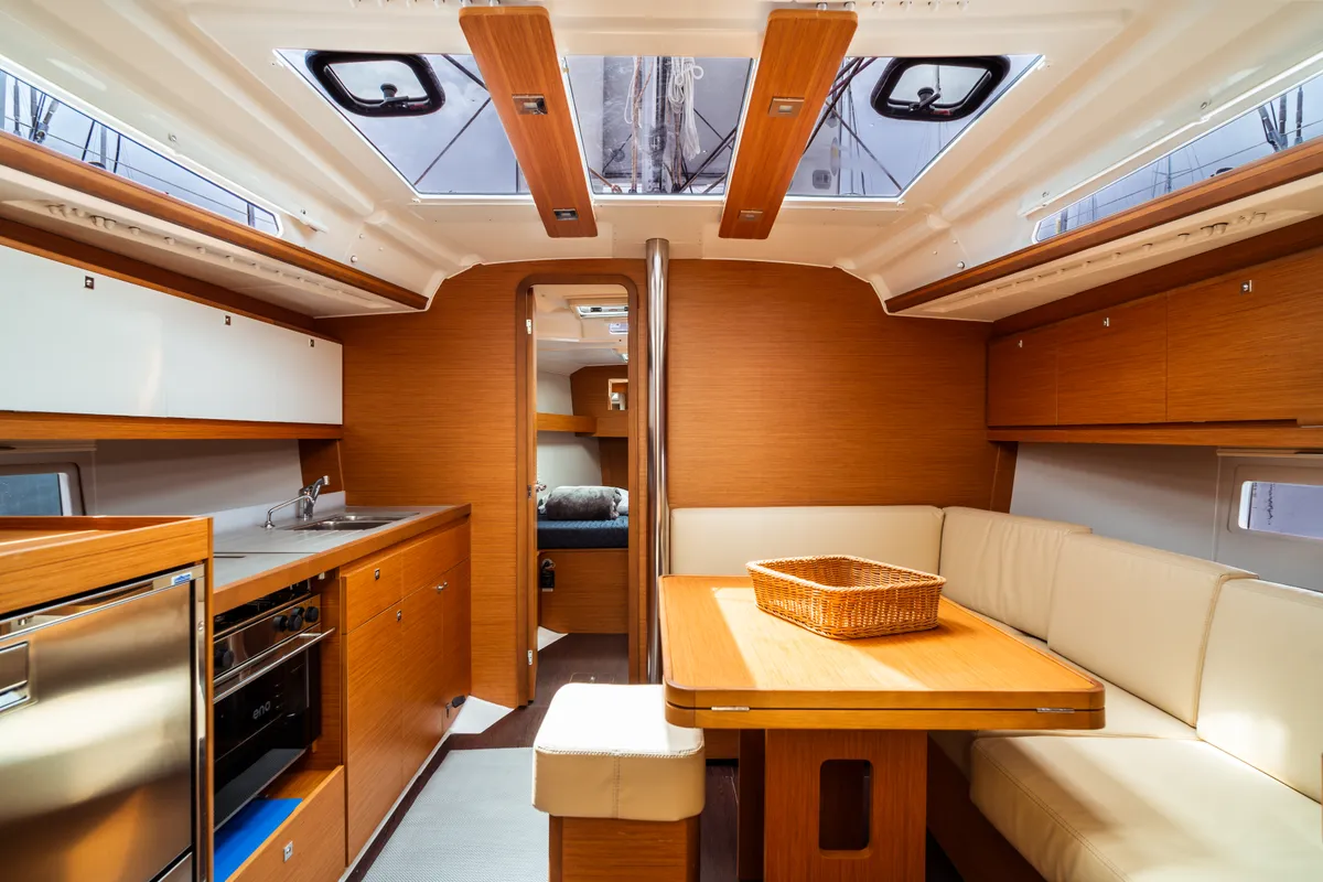 Salon of Rosa, a Dufour 390 Grand Large sailboat at Olbia, Italy
