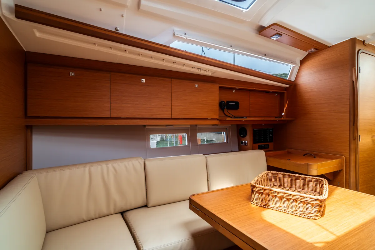 Salon of Rosa, a Dufour 390 Grand Large sailboat at Olbia, Italy
