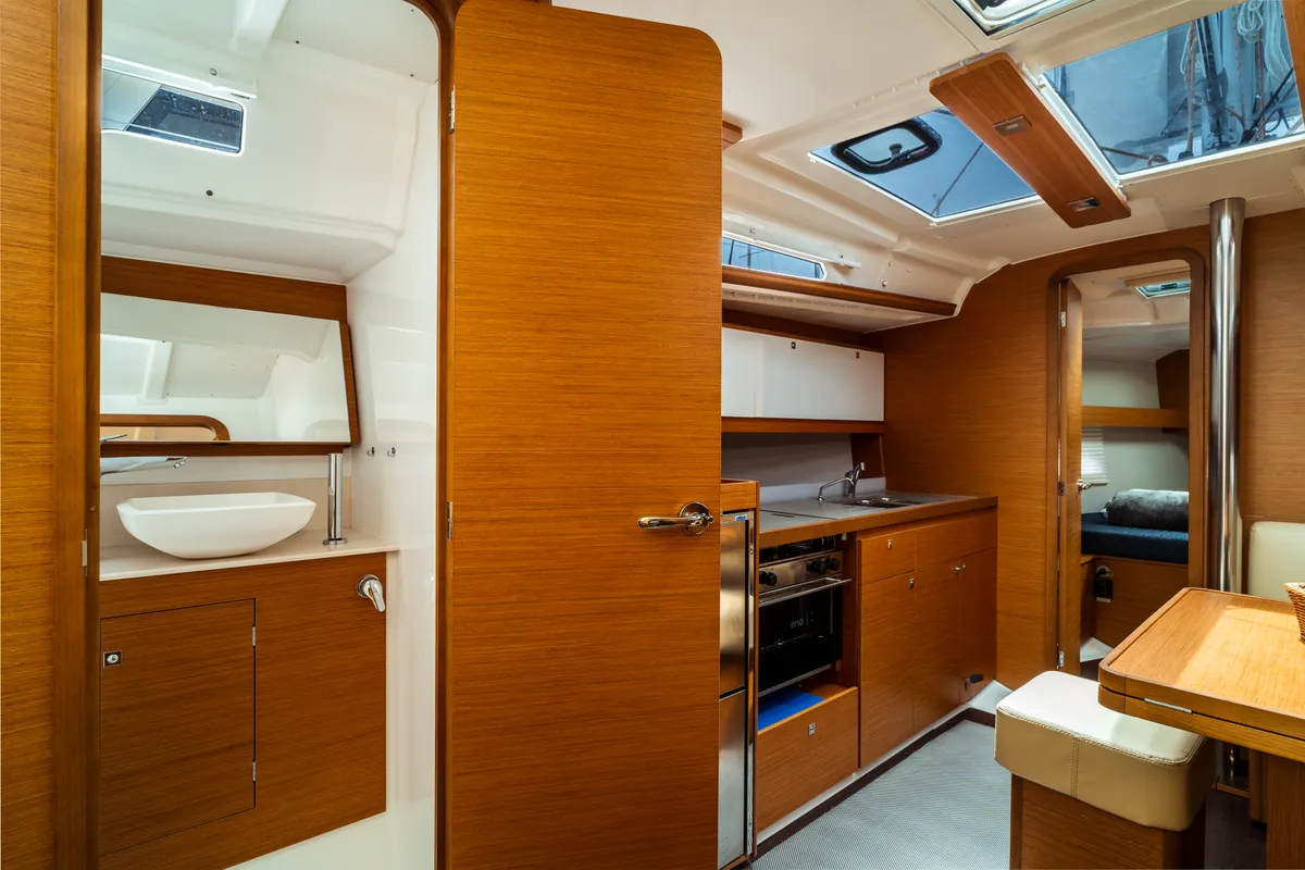 Galley of Rosa, a Dufour 390 Grand Large sailboat at Olbia, Italy