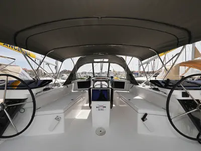 Cockpit of Wild Rose, a Dufour 41 sailboat at Primošten, Croatia