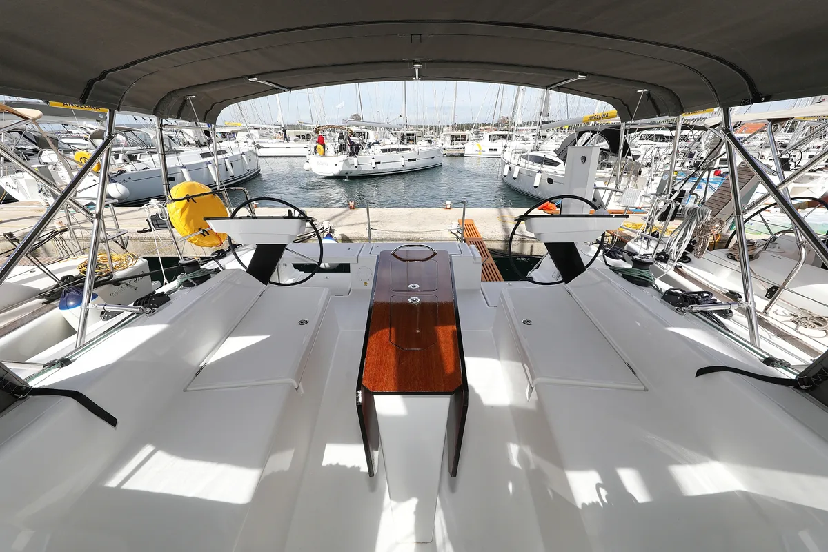 Cockpit of Wild Rose, a Dufour 41 sailboat at Primošten, Croatia