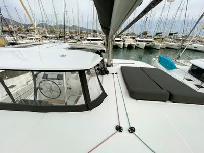 Deck of Nami, a Lagoon 42 catamaran at Athens, Greece