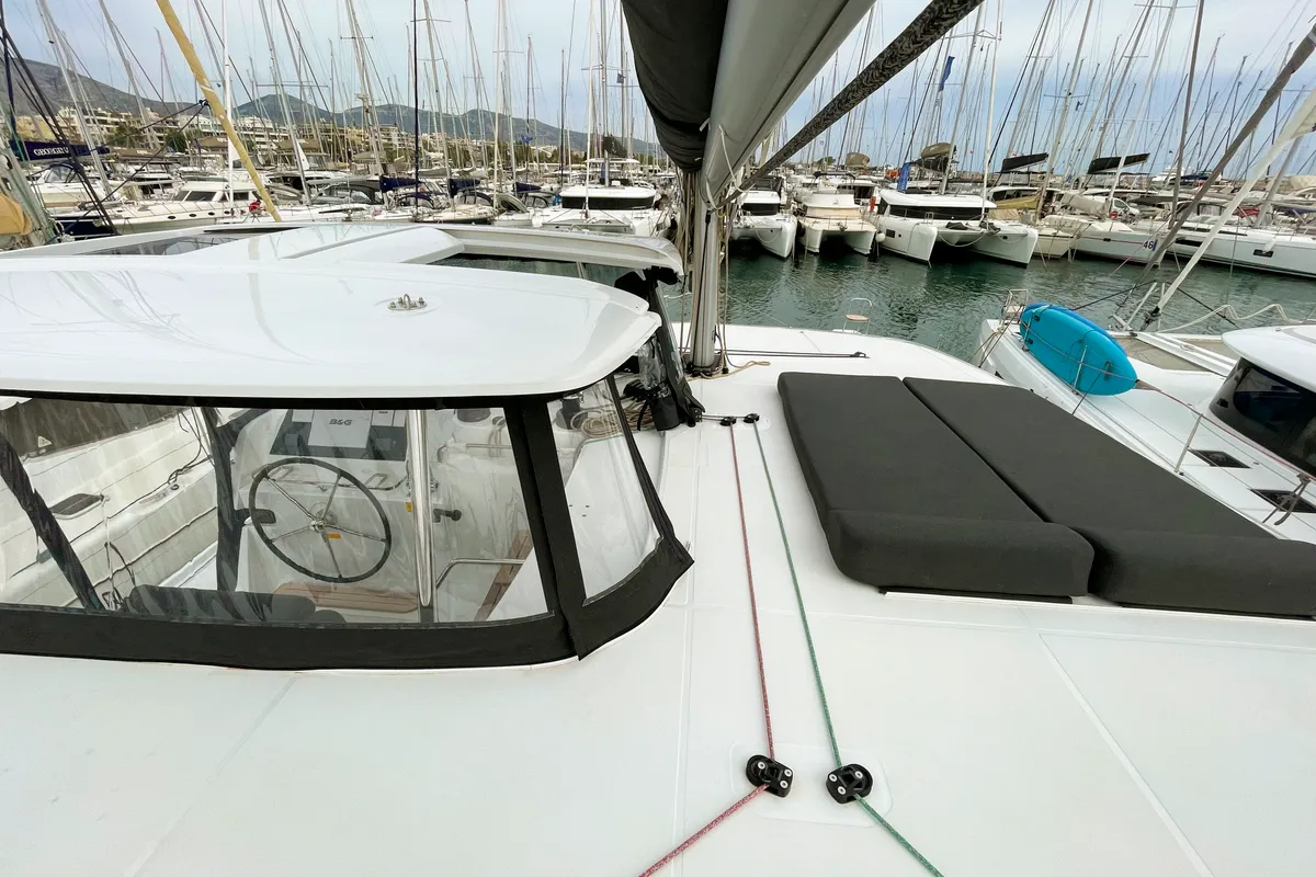 Deck of Nami, a Lagoon 42 catamaran at Athens, Greece