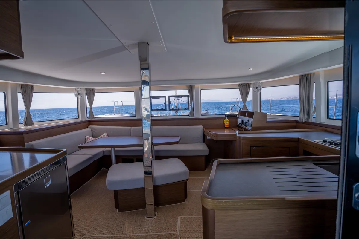 Salon of Nami, a Lagoon 42 catamaran at Athens, Greece