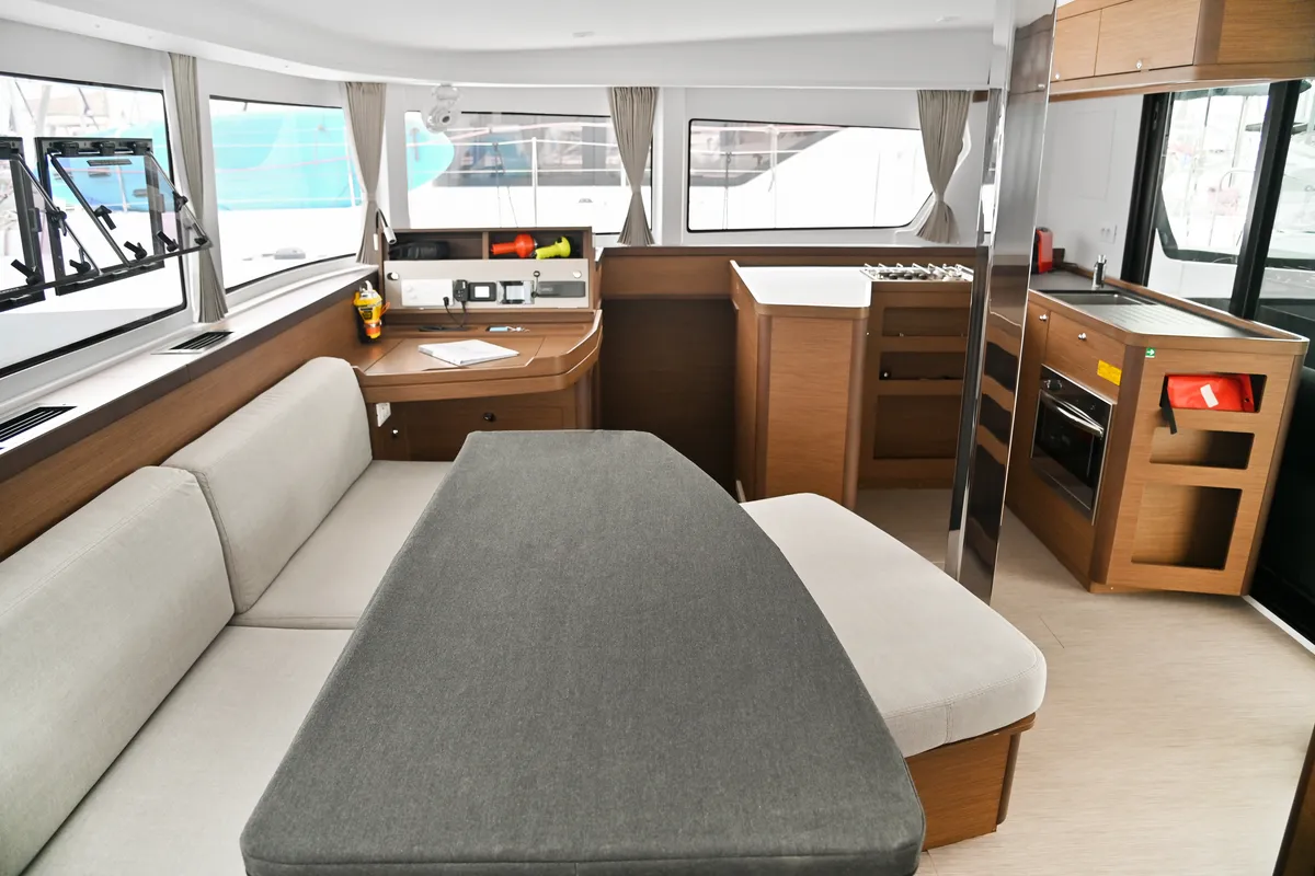 Salon of Nami, a Lagoon 42 catamaran at Athens, Greece