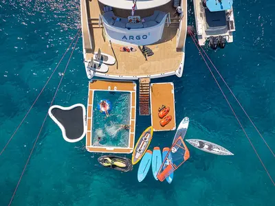 Deck of Argo, a Custom Made ICY 55 motor yacht at Split, Croatia