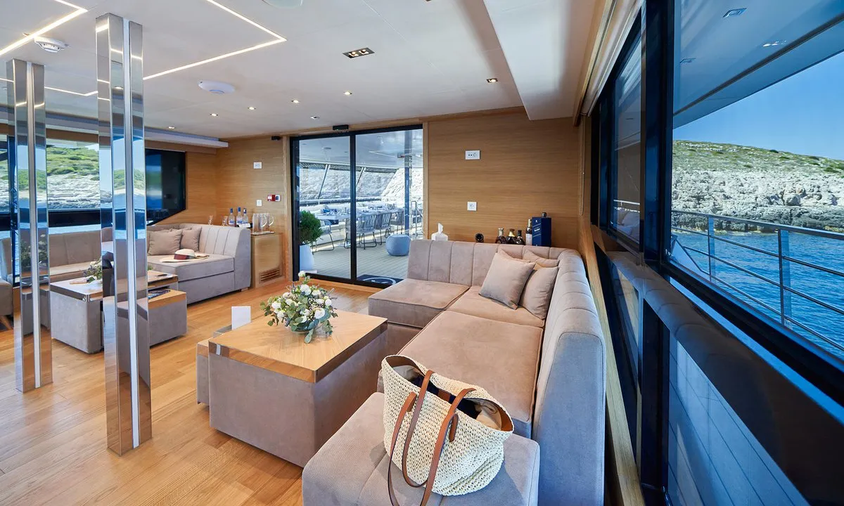 Salon of Argo, a Custom Made ICY 55 motor yacht at Split, Croatia
