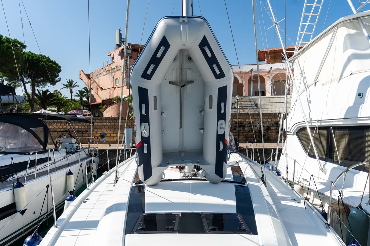 Exterior view of Anfitrite, a Beneteau Oceanis 51.1 sailboat at Castellammare del Golfo, Italy