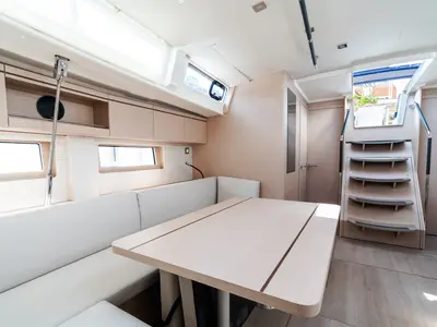 Salon of Anfitrite, a Beneteau Oceanis 51.1 sailboat at Castellammare del Golfo, Italy