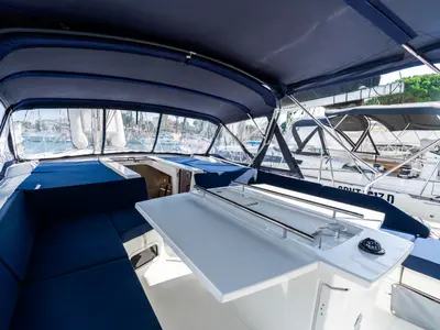 Deck of Anfitrite, a Beneteau Oceanis 51.1 sailboat at Castellammare del Golfo, Italy