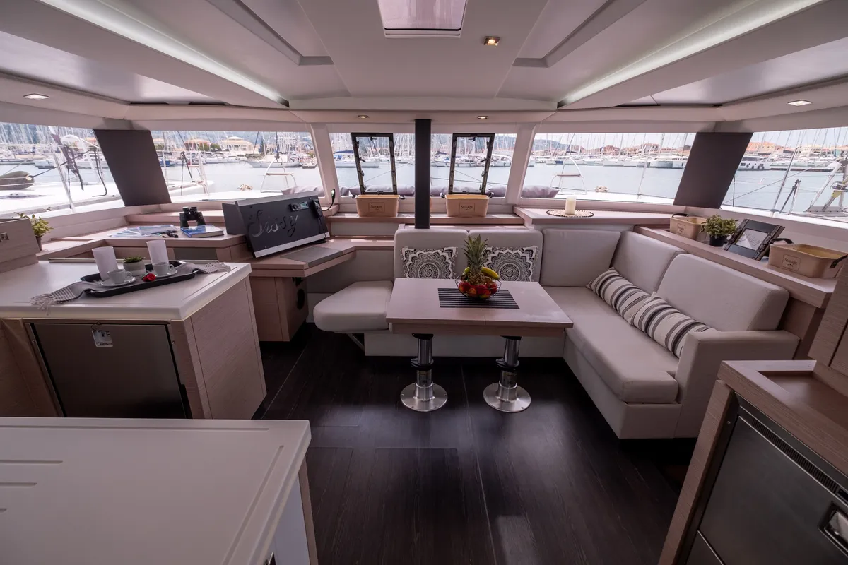 Salon of Orestes, a Fountaine Pajot Astréa 42 catamaran at Municipal Unit of Lefkada, Greece