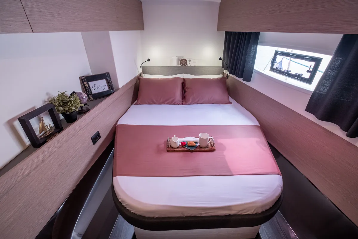 Cabin on Orestes, a Fountaine Pajot Astréa 42 catamaran at Municipal Unit of Lefkada, Greece