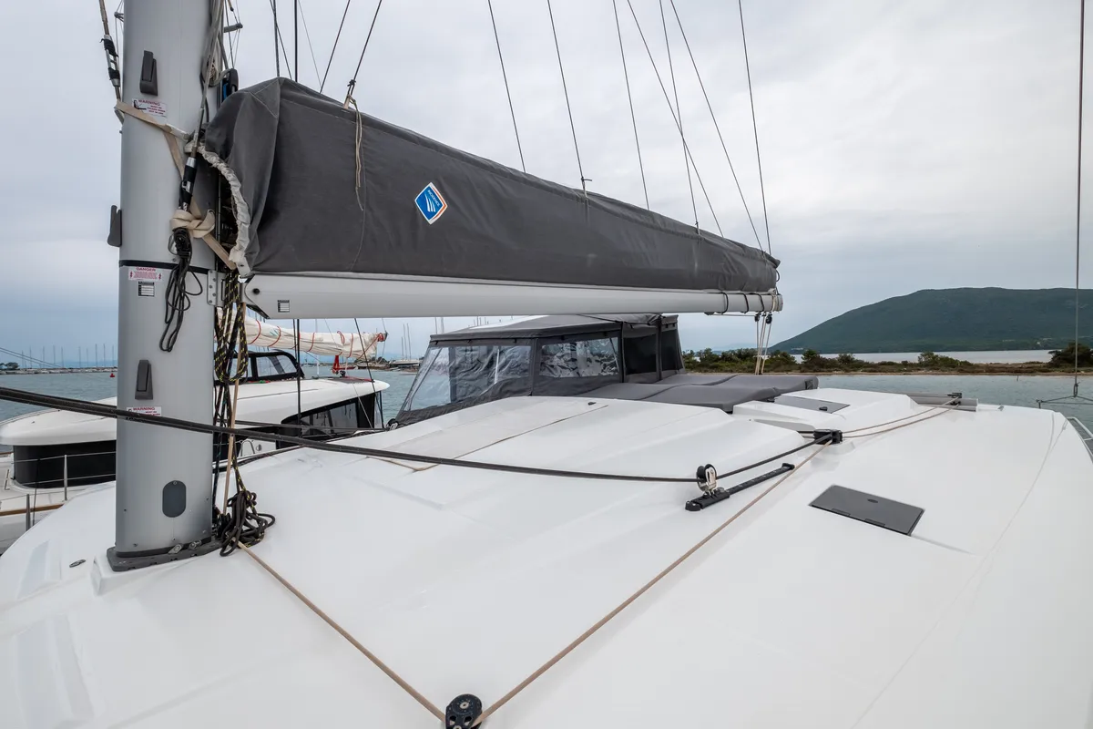 Deck of Orestes, a Fountaine Pajot Astréa 42 catamaran at Municipal Unit of Lefkada, Greece