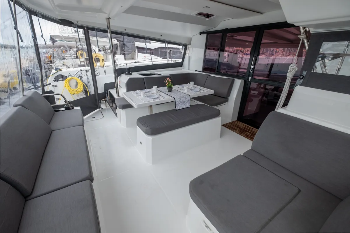 Salon of Orestes, a Fountaine Pajot Astréa 42 catamaran at Municipal Unit of Lefkada, Greece