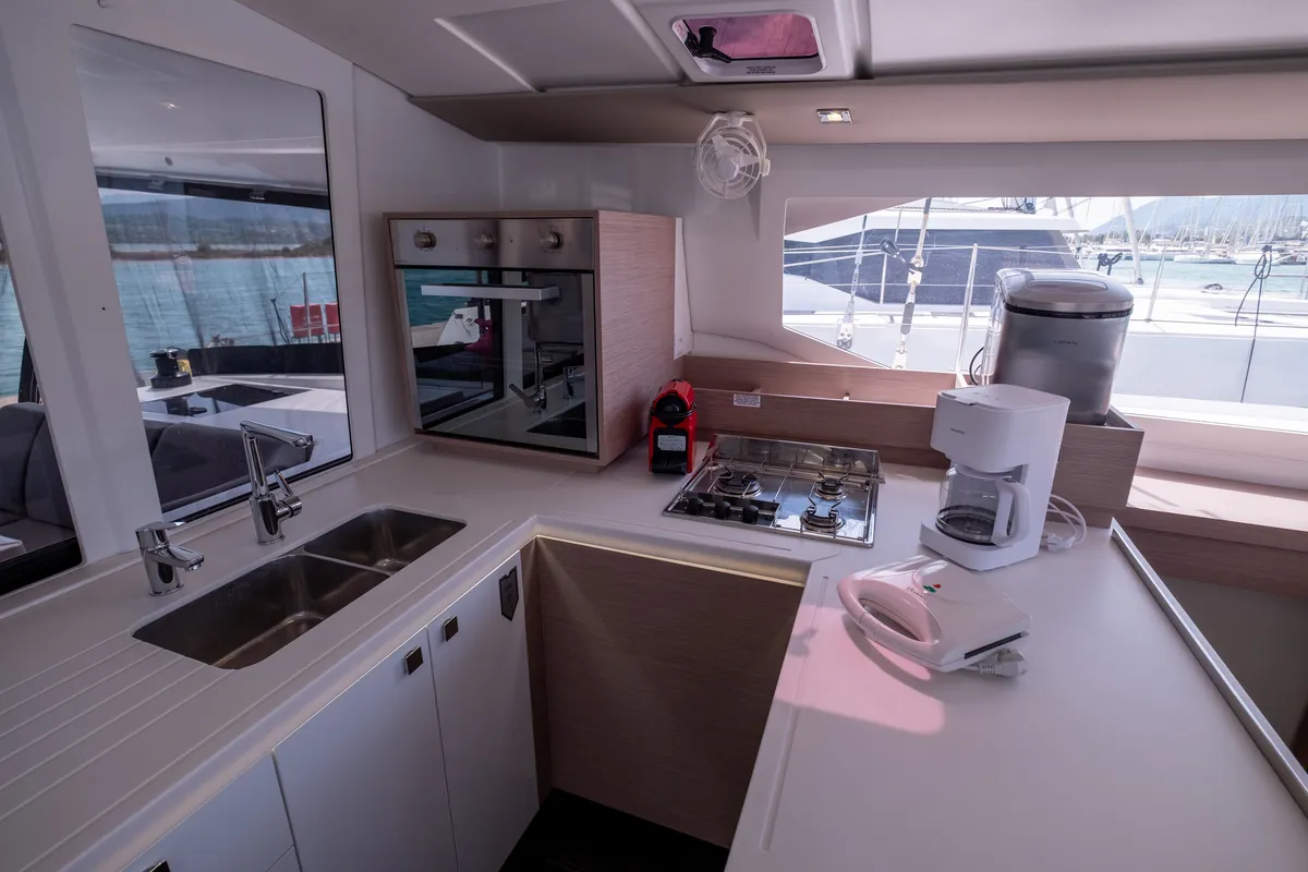 Galley of Orestes, a Fountaine Pajot Astréa 42 catamaran at Municipal Unit of Lefkada, Greece