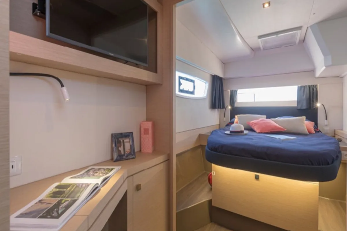 Cabin on Orestes, a Fountaine Pajot Astréa 42 catamaran at Municipal Unit of Lefkada, Greece