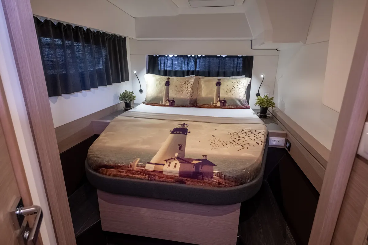 Cabin on Orestes, a Fountaine Pajot Astréa 42 catamaran at Municipal Unit of Lefkada, Greece