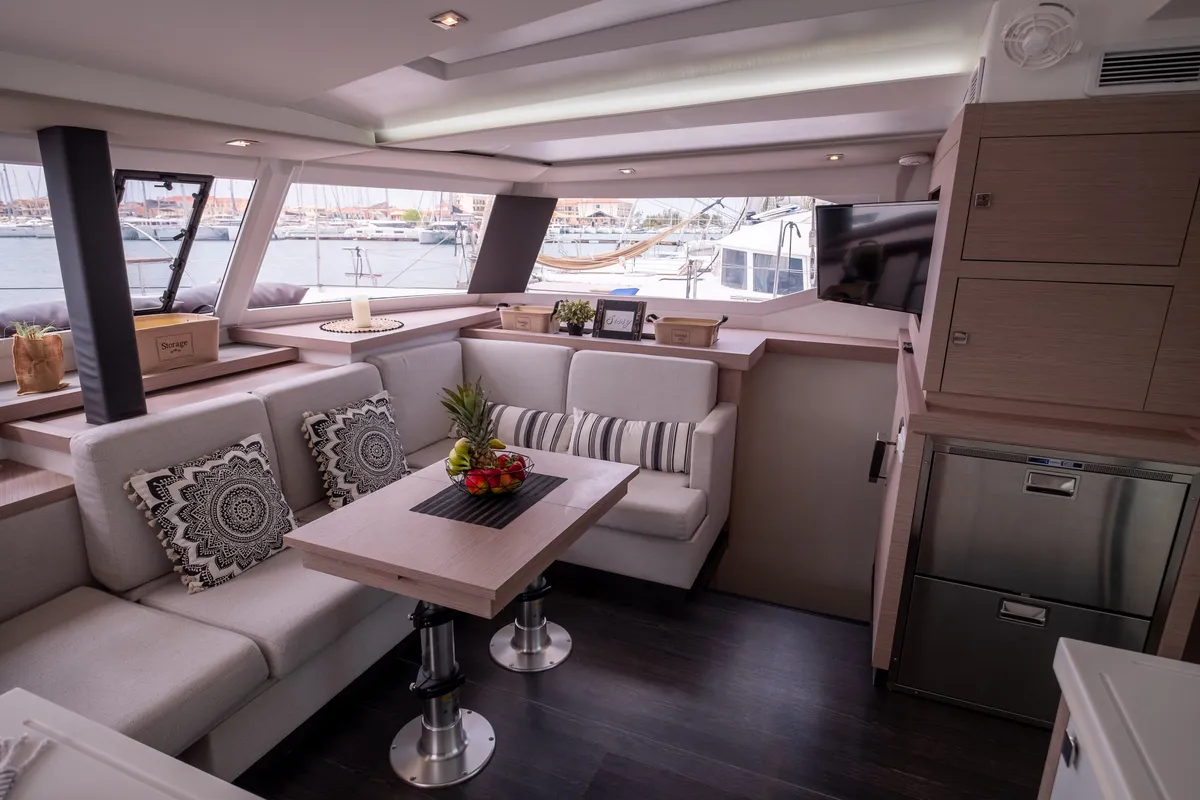 Salon of Orestes, a Fountaine Pajot Astréa 42 catamaran at Municipal Unit of Lefkada, Greece
