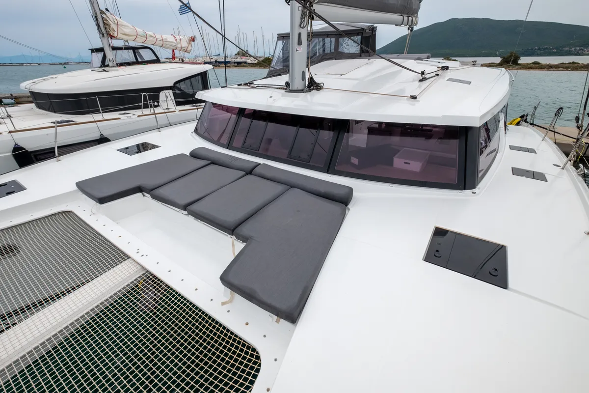 Deck of Orestes, a Fountaine Pajot Astréa 42 catamaran at Municipal Unit of Lefkada, Greece