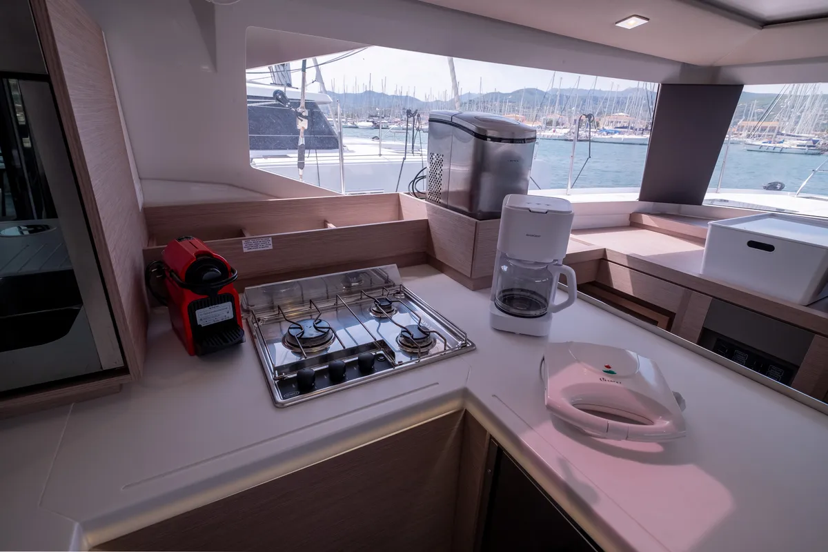 Galley of Orestes, a Fountaine Pajot Astréa 42 catamaran at Municipal Unit of Lefkada, Greece
