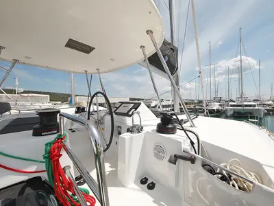 Cockpit of PARADISE, a Lagoon 450 catamaran at Općina Sukošan, Croatia