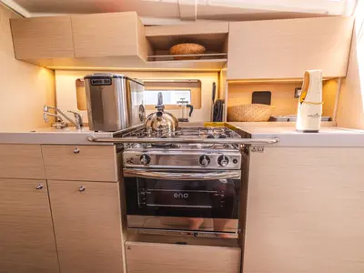 Galley of Mercator, a Beneteau Oceanis 37.1 sailboat at Lefkada, Greece