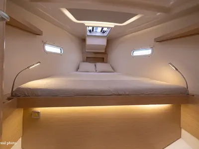 Cabin on Tecla, a Hanse 388 sailboat at Cannigione, Italy