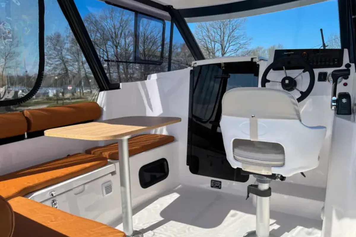 Cockpit of Zanussi, a Northman Nexus Revo 870 Prestige motorboat at Sztynort, Poland
