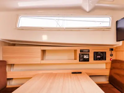 Salon of Zanussi, a Northman Nexus Revo 870 Prestige motorboat at Sztynort, Poland