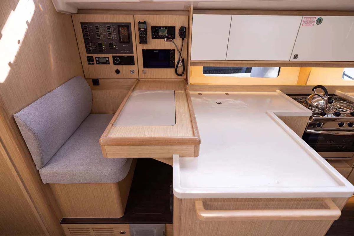 Galley of Sealark, a Bavaria C46 sailboat at Figari/Golfo Aranci, Italy