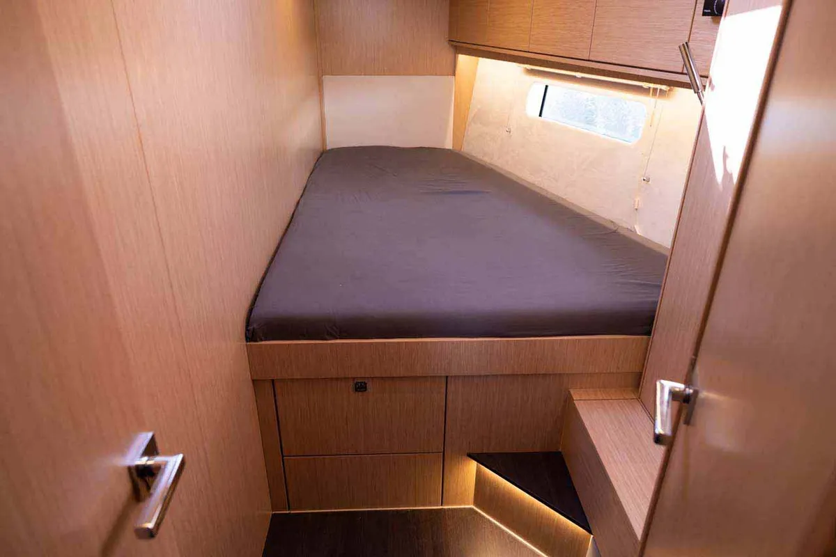 Cabin on Sealark, a Bavaria C46 sailboat at Figari/Golfo Aranci, Italy
