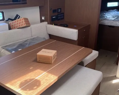 Salon of Stefano, a Beneteau Oceanis 40.1 sailboat at Parikia, Greece
