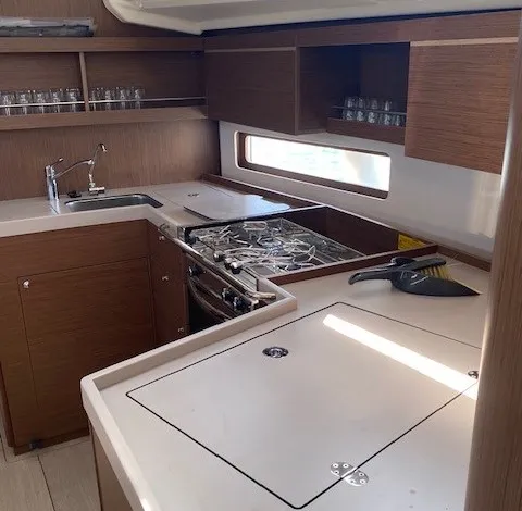 Galley of Stefano, a Beneteau Oceanis 40.1 sailboat at Parikia, Greece