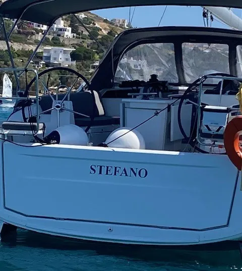 Exterior view of Stefano, a Beneteau Oceanis 40.1 sailboat at Parikia, Greece