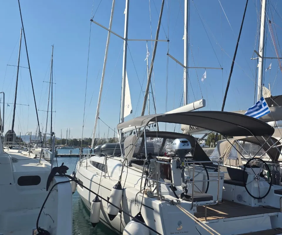 Exterior view of Stefano, a Beneteau Oceanis 40.1 sailboat at Parikia, Greece