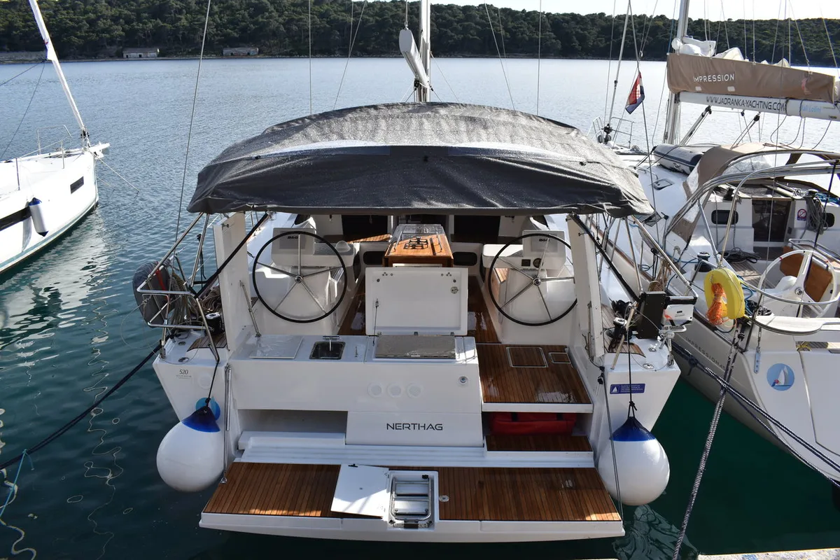 Cockpit of Nerthag, a Dufour 520 GL sailboat at Grad Pula, Croatia