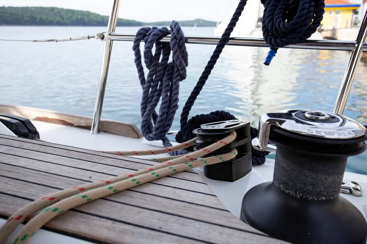Deck of Nerthag, a Dufour 520 GL sailboat at Grad Pula, Croatia