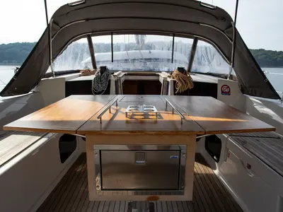 Cockpit of Nerthag, a Dufour 520 GL sailboat at Grad Pula, Croatia