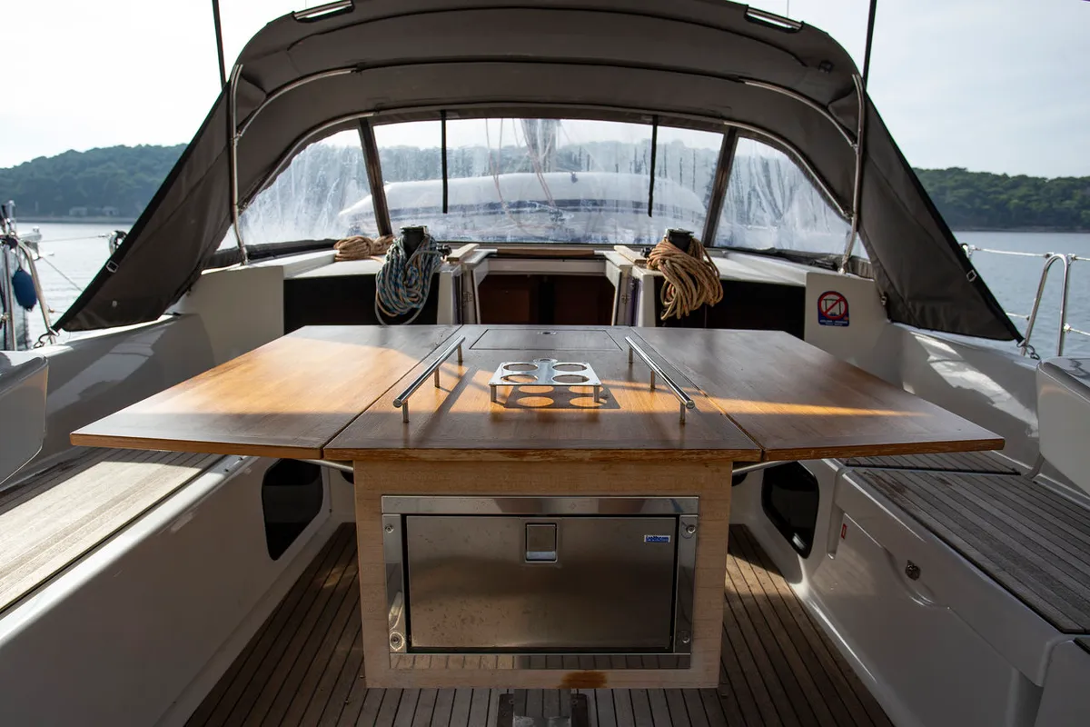 Cockpit of Nerthag, a Dufour 520 GL sailboat at Grad Pula, Croatia