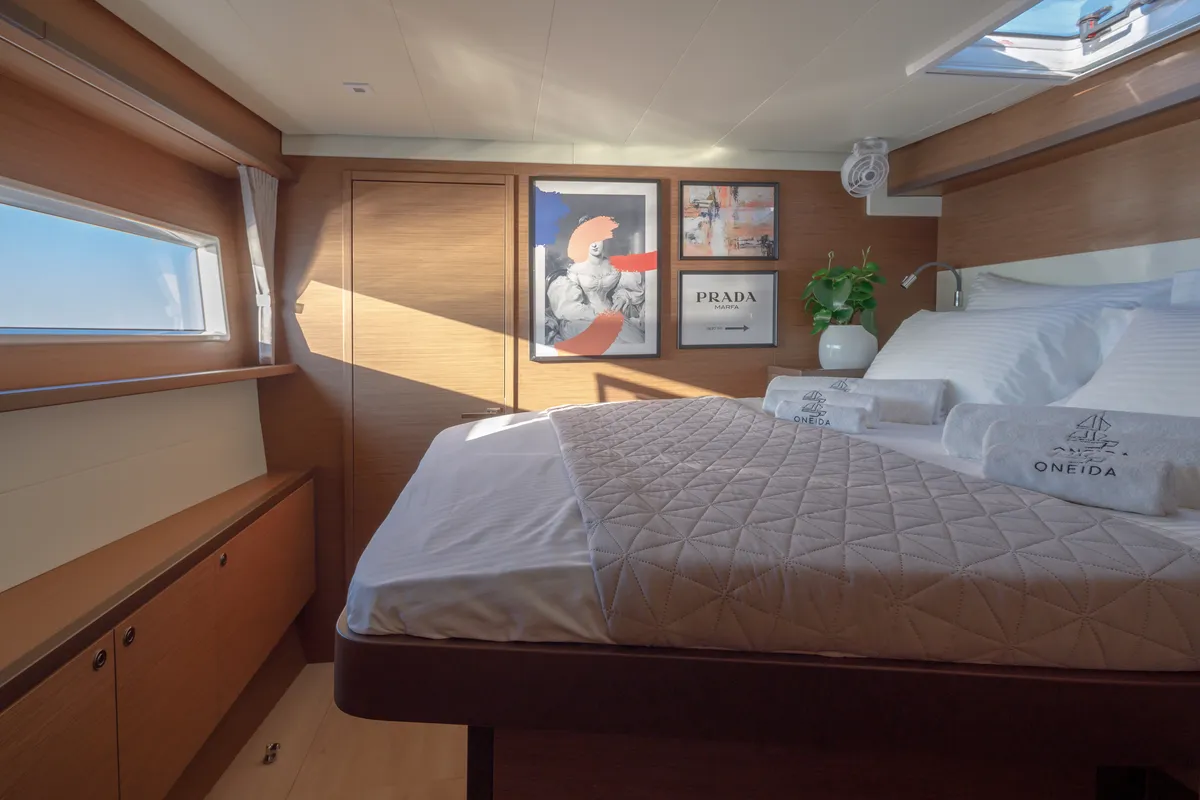 Cabin on ONEIDA, a Lagoon 52F catamaran at Municipal Unit of Nea Peramos, Greece