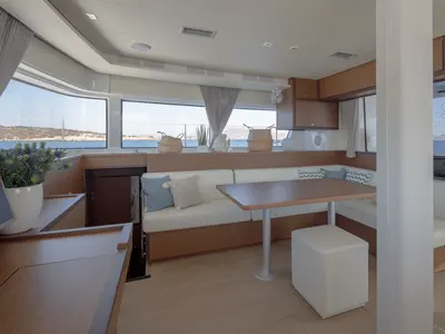 Salon of ONEIDA, a Lagoon 52F catamaran at Municipal Unit of Nea Peramos, Greece